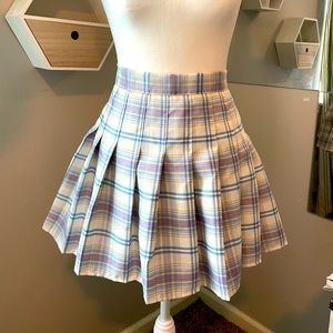purple plaid skirt